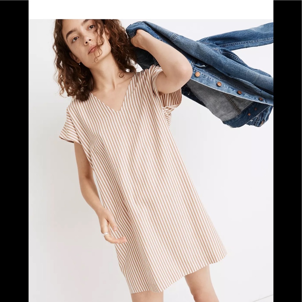Made-well Button-Back Easy Dress Size S Olive Green/White Stripe